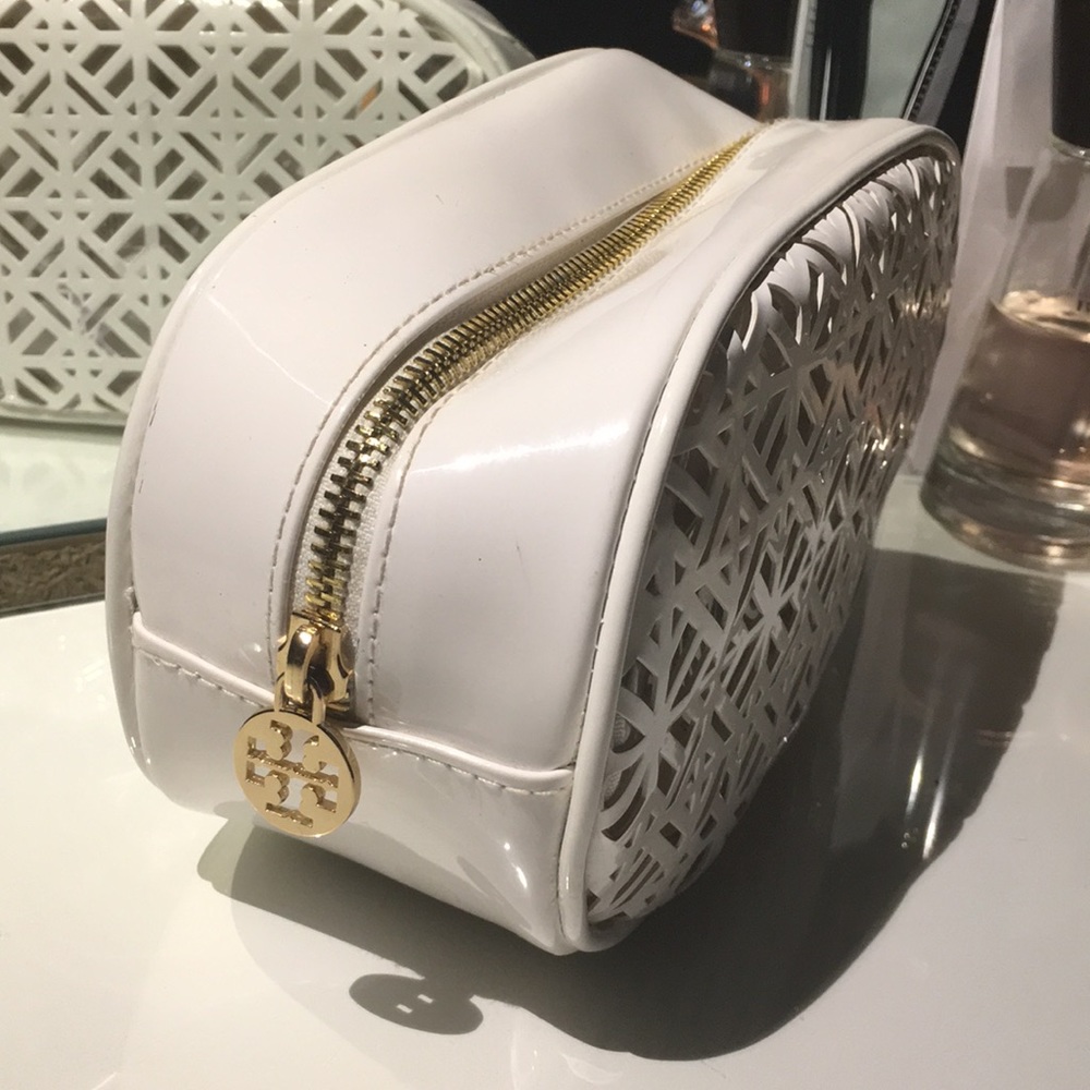 Tory Burch white makeup bag